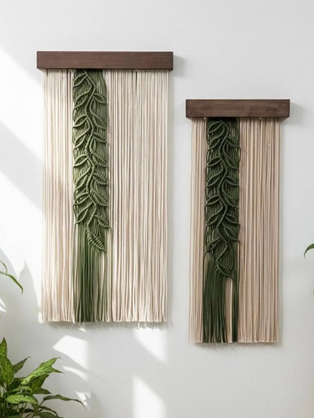 Macrame Leaf Vine Wall Hangings (Pair of two: large and extra large)